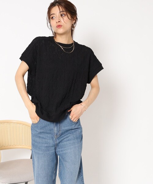 Cutie Blonde（キューティーブロンド）の「◆フェミニンもカジュアルも！ 花柄シボシボ トップス（Tシャツ/カットソー・レディース・ブラウン系/ブルー/ブラック/アイボリー・00）」の14枚目の写真