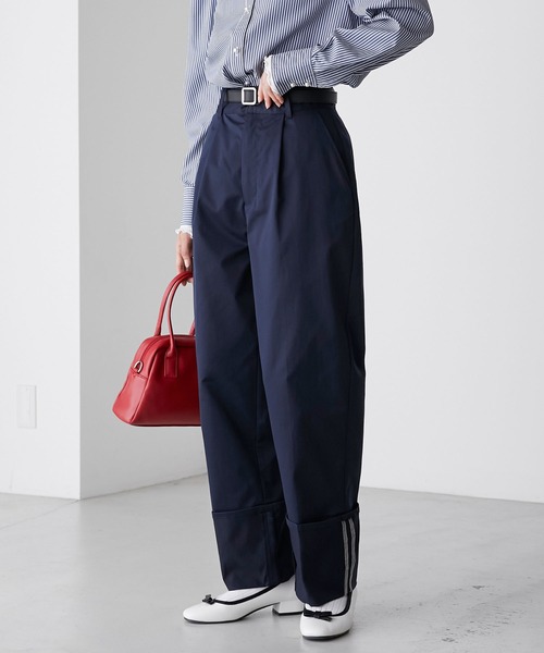 BONLECILL（ボンルシール）の「カラーステッチロールアップハイウエストチノパンツ（チノパンツ・レディース・ネイビー/カーキ/アイボリー/ベージュ・S/M/L）」の2枚目の写真