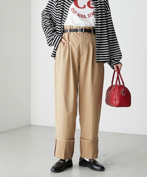 BONLECILL（ボンルシール）の「カラーステッチロールアップハイウエストチノパンツ（チノパンツ・レディース・ネイビー/カーキ/アイボリー/ベージュ・S/M/L）」の15枚目の写真