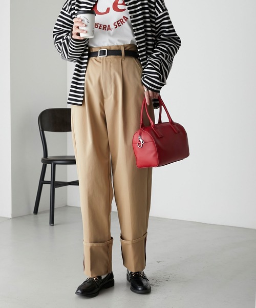 BONLECILL（ボンルシール）の「カラーステッチロールアップハイウエストチノパンツ（チノパンツ・レディース・ネイビー/カーキ/アイボリー/ベージュ・S/M/L）」の18枚目の写真