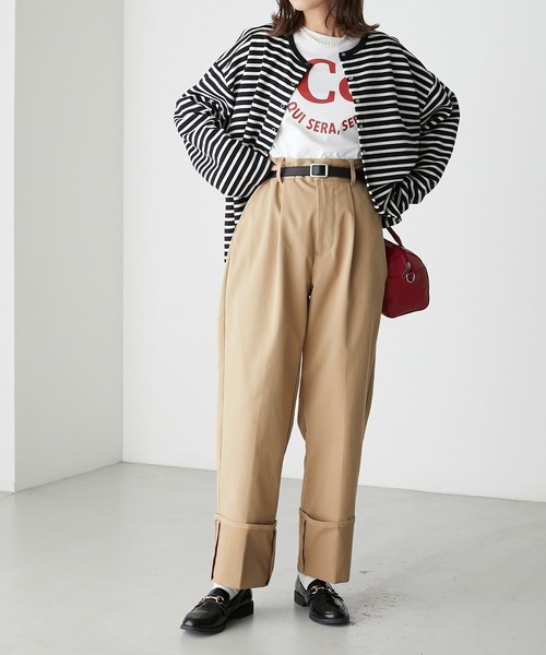 BONLECILL（ボンルシール）の「カラーステッチロールアップハイウエストチノパンツ（チノパンツ・レディース・ネイビー/カーキ/アイボリー/ベージュ・S/M/L）」の19枚目の写真