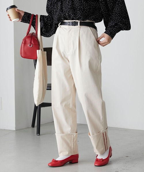 BONLECILL（ボンルシール）の「カラーステッチロールアップハイウエストチノパンツ（チノパンツ・レディース・ネイビー/カーキ/アイボリー/ベージュ・S/M/L）」の10枚目の写真