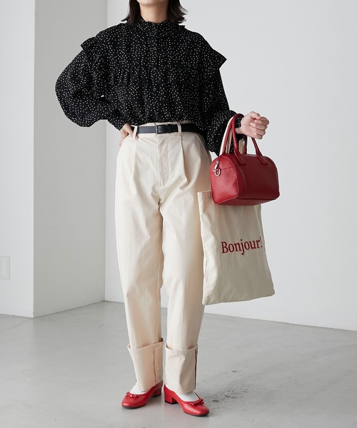 BONLECILL（ボンルシール）の「カラーステッチロールアップハイウエストチノパンツ（チノパンツ・レディース・ネイビー/カーキ/アイボリー/ベージュ・S/M/L）」の11枚目の写真