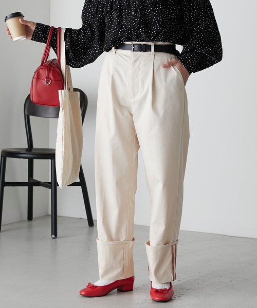 BONLECILL（ボンルシール）の「カラーステッチロールアップハイウエストチノパンツ（チノパンツ・レディース・ネイビー/カーキ/アイボリー/ベージュ・S/M/L）」の13枚目の写真