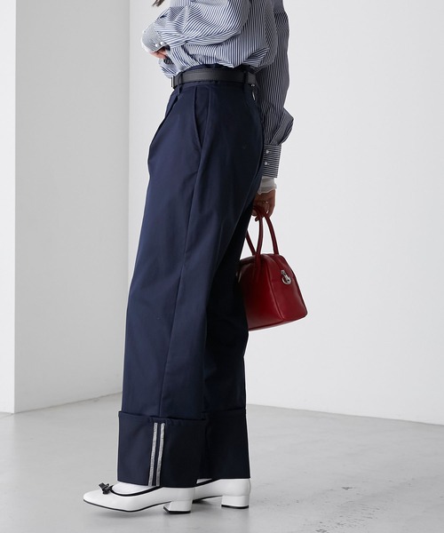 セール】カラーステッチロールアップハイウエストチノパンツ