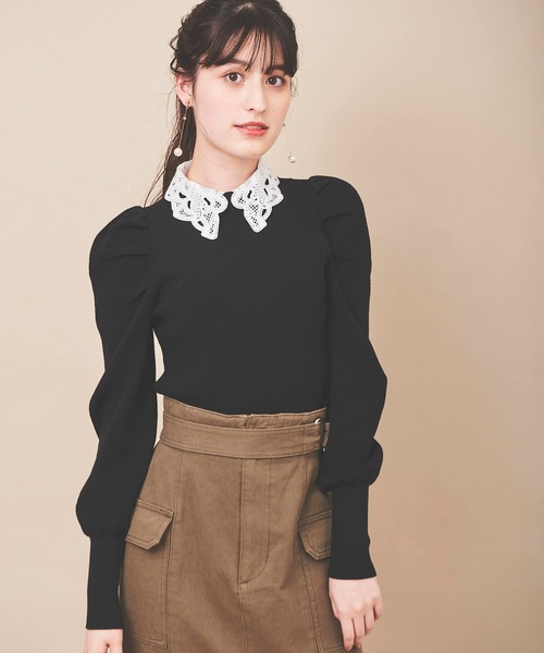 31 Sons de mode（トランテアン　ソン　ドゥ　モード）の「レース衿付きニット（ニット/セーター・レディース・ブラック/ライトグレー/ピンク・36）」の21枚目の写真