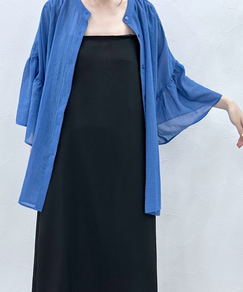 LEPSIM（レプシィム）の「シアーチュニック5分袖羽織り　961211（シャツ/ブラウス・レディース・キャメル/ブルー/ブラック/オフホワイト・FREE）」の3枚目の写真