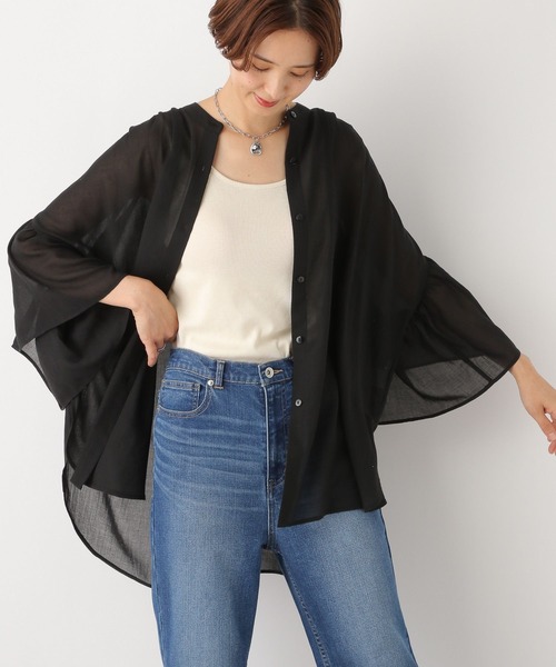 LEPSIM（レプシィム）の「シアーチュニック5分袖羽織り　961211（シャツ/ブラウス・レディース・キャメル/ブルー/ブラック/オフホワイト・FREE）」の11枚目の写真