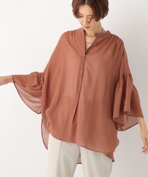 LEPSIM（レプシィム）の「シアーチュニック5分袖羽織り　961211（シャツ/ブラウス・レディース・キャメル/ブルー/ブラック/オフホワイト・FREE）」の8枚目の写真