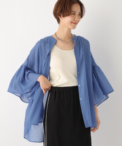 LEPSIM（レプシィム）の「シアーチュニック5分袖羽織り　961211（シャツ/ブラウス・レディース・キャメル/ブルー/ブラック/オフホワイト・FREE）」の6枚目の写真