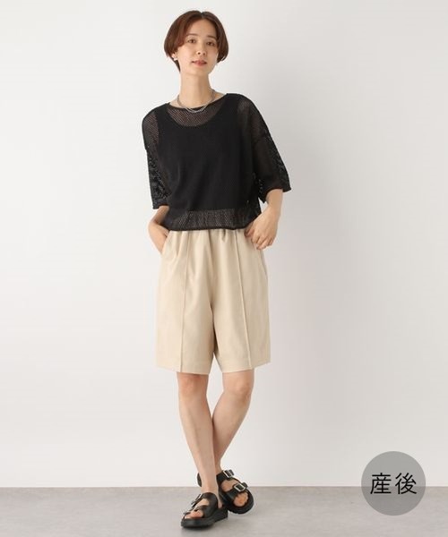 LEPSIM(レプシィム)の「【産前・産後対応】マタニティ/リネンライクタックハーフパンツ 961398(マタニティウェア/グッズ・レディース・ブラック/ベージュ・FREE)」の3枚目の写真