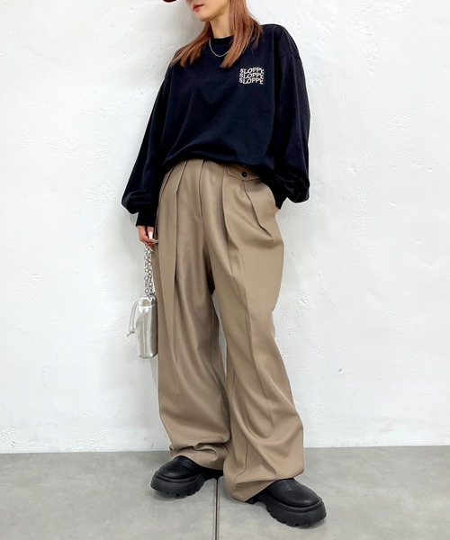 WHO'S WHO gallery(フーズフーギャラリー)の「《WEB限定》【SLOPPY/スロッピー】刺繍ロゴビッグロンT(Tシャツ/カットソー・レディース・ブラック/オフホワイト/ライトグレー/ブラウン・FREE)」の12枚目の写真