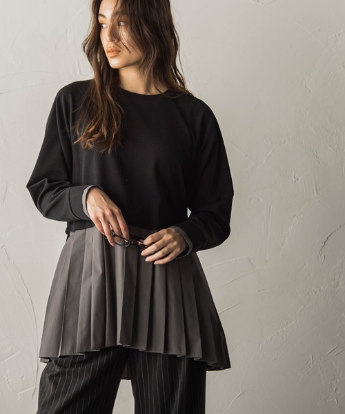 MAYSON GREY（メイソングレイ）の「プリーツドッキングプルオーバー（Tシャツ/カットソー・レディース・オフホワイト/グリーン/チャコールグレー・M）」の2枚目の写真