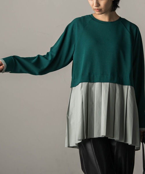 MAYSON GREY（メイソングレイ）の「プリーツドッキングプルオーバー（Tシャツ/カットソー・レディース・オフホワイト/グリーン/チャコールグレー・M）」の3枚目の写真