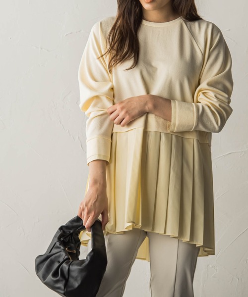 MAYSON GREY（メイソングレイ）の「プリーツドッキングプルオーバー（Tシャツ/カットソー・レディース・オフホワイト/グリーン/チャコールグレー・M）」の9枚目の写真