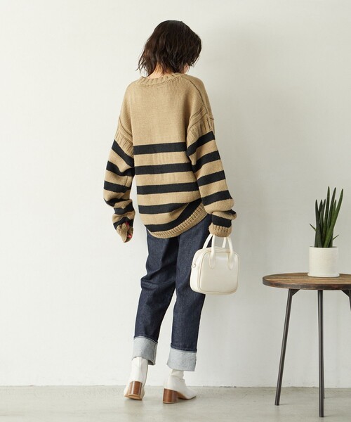FREAK'S STORE(フリークスストア)の「限定展開 MACOBER×FREAK'S STORE/マコバー ボーダー ガンジーセーター(ニット/セーター・レディース・ベージュ/ネイビー/レッド/グリーン・フリ-)」の7枚目の写真