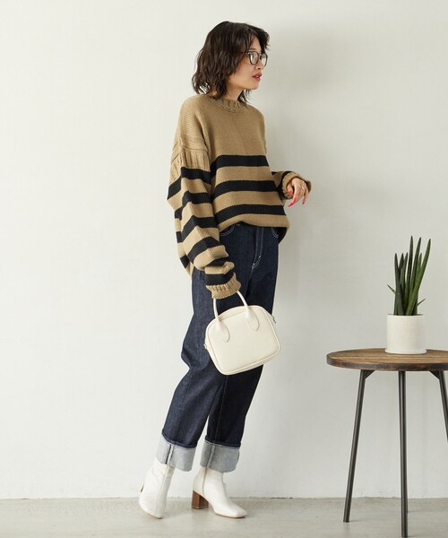 FREAK'S STORE(フリークスストア)の「限定展開 MACOBER×FREAK'S STORE/マコバー ボーダー ガンジーセーター(ニット/セーター・レディース・ベージュ/ネイビー/レッド/グリーン・フリ-)」の8枚目の写真