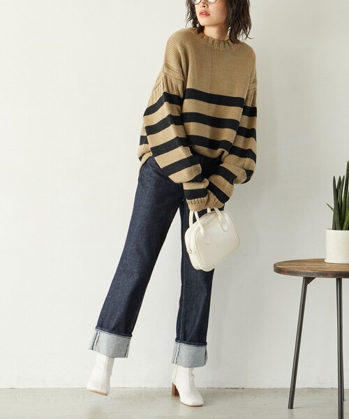 FREAK'S STORE(フリークスストア)の「限定展開 MACOBER×FREAK'S STORE/マコバー ボーダー ガンジーセーター(ニット/セーター・レディース・ベージュ/ネイビー/レッド/グリーン・フリ-)」の9枚目の写真
