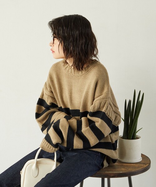 FREAK'S STORE(フリークスストア)の「限定展開 MACOBER×FREAK'S STORE/マコバー ボーダー ガンジーセーター(ニット/セーター・レディース・ベージュ/ネイビー/レッド/グリーン・フリ-)」の15枚目の写真