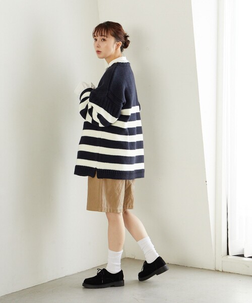 FREAK'S STORE(フリークスストア)の「限定展開 MACOBER×FREAK'S STORE/マコバー ボーダー ガンジーセーター(ニット/セーター・レディース・ベージュ/ネイビー/レッド/グリーン・フリ-)」の17枚目の写真
