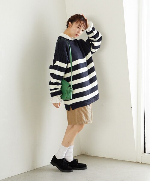 FREAK'S STORE(フリークスストア)の「限定展開 MACOBER×FREAK'S STORE/マコバー ボーダー ガンジーセーター(ニット/セーター・レディース・ベージュ/ネイビー/レッド/グリーン・フリ-)」の18枚目の写真