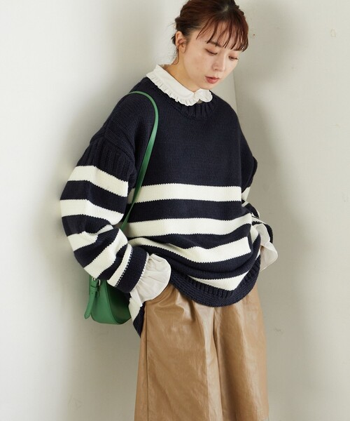 FREAK'S STORE(フリークスストア)の「限定展開 MACOBER×FREAK'S STORE/マコバー ボーダー ガンジーセーター(ニット/セーター・レディース・ベージュ/ネイビー/レッド/グリーン・フリ-)」の22枚目の写真