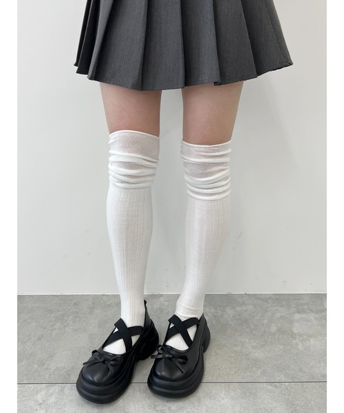 PHILLY(フィリー)の「デザインニーハイソックス(ソックス/靴下・レディース・アイボリー/ブラック/ホワイト/グレー・FREE)」の2枚目の写真