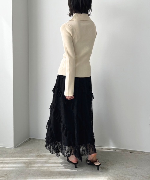 Jewelobe（ジュエローブ）の「ワイドカラーダブルジップフィットニット（カーディガン/ボレロ・レディース・アイボリー/ブラック・FREE）」の13枚目の写真