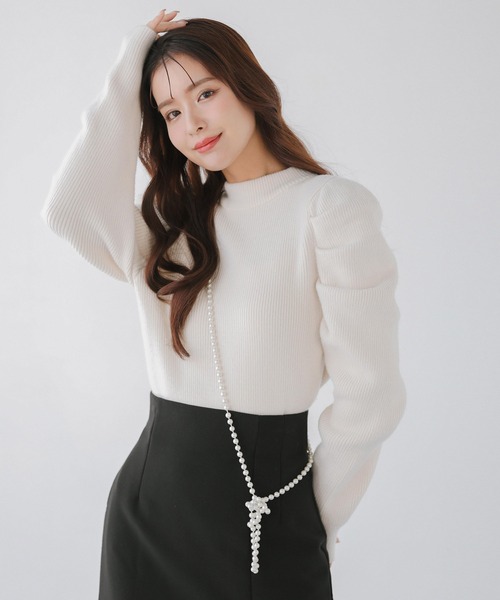 Fit more（フィットモア）の「パワショルリブニット（ニット/セーター・レディース・ブラック/グレー/ホワイト・FREE）」の2枚目の写真