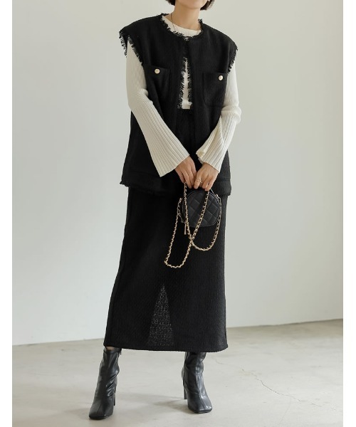 Re:EDIT（リエディ）の「MIXツイード金釦ベスト（ベスト・レディース・グレー/ブラック・LARGE/MEDIUM）」の3枚目の写真