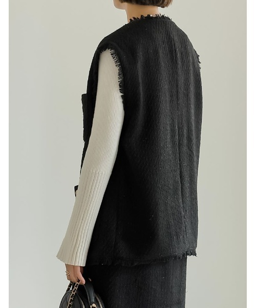 Re:EDIT（リエディ）の「MIXツイード金釦ベスト（ベスト・レディース・グレー/ブラック・LARGE/MEDIUM）」の5枚目の写真