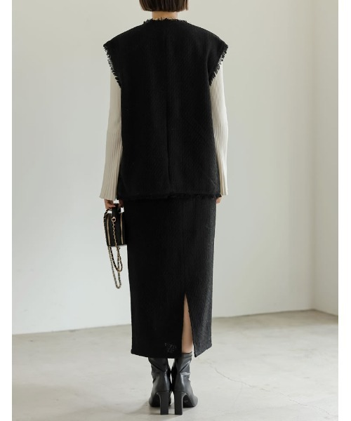 Re:EDIT（リエディ）の「MIXツイード金釦ベスト（ベスト・レディース・グレー/ブラック・LARGE/MEDIUM）」の6枚目の写真