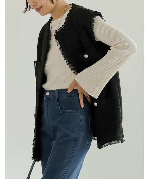 Re:EDIT（リエディ）の「MIXツイード金釦ベスト（ベスト・レディース・グレー/ブラック・LARGE/MEDIUM）」の8枚目の写真