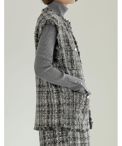 Re:EDIT（リエディ）の「MIXツイード金釦ベスト（ベスト・レディース・グレー/ブラック・LARGE/MEDIUM）」の11枚目の写真