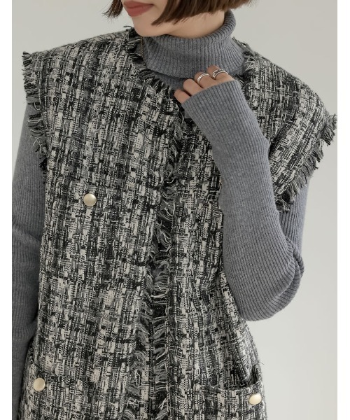 Re:EDIT（リエディ）の「MIXツイード金釦ベスト（ベスト・レディース・グレー/ブラック・LARGE/MEDIUM）」の14枚目の写真