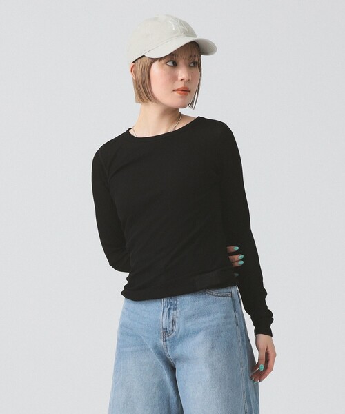 Ray BEAMS(レイビームス)の「テレコ リブ クルーネック トップス(Tシャツ/カットソー・レディース・ブルー/ブラック/ホワイト・ONE SIZE)」の4枚目の写真