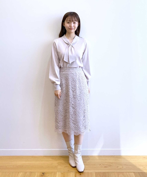 index（インデックス）の「◆≪新色追加/7color≫ フェイクパールボウタイデザインニット【洗濯機洗い可】（ニット/セーター・レディース・オフホワイト/ブラック/ピンク系1/グレー系4/ホワイト系7/ライトオレンジ系/サックスブルー系7・40/38/42/36）」の11枚目の写真