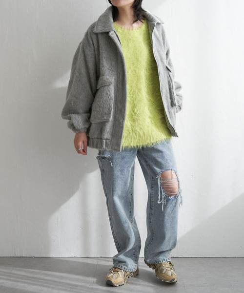 VENCEEXCHANGE（ヴァンスエクスチェンジ）の「シャギーフライトジャケット（ミリタリージャケット・レディース・ホワイト/グレー/ブラック・FREE）」の7枚目の写真