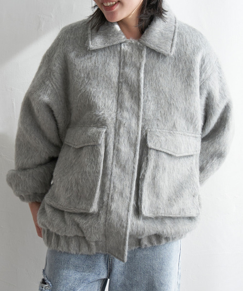 VENCEEXCHANGE（ヴァンスエクスチェンジ）の「シャギーフライトジャケット（ミリタリージャケット・レディース・ホワイト/グレー/ブラック・FREE）」の4枚目の写真