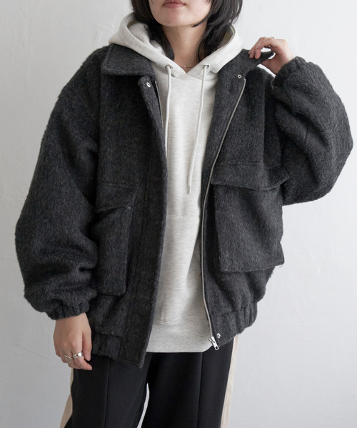 VENCEEXCHANGE（ヴァンスエクスチェンジ）の「シャギーフライトジャケット（ミリタリージャケット・レディース・ホワイト/グレー/ブラック・FREE）」の10枚目の写真