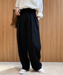 ウエスト調整可能 ハイウエスト タックワイドパンツ