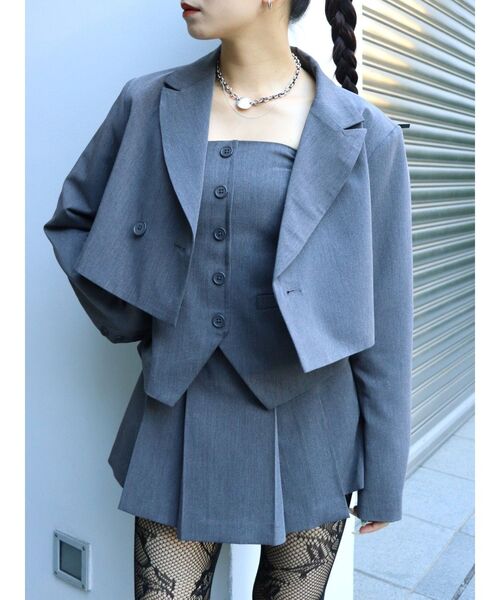 EVRIS（エヴリス）の「ショートレングスジャケット【セットアップ着用可能】（テーラードジャケット・レディース・ブラック/グレー/ピンク・FREE）」の12枚目の写真