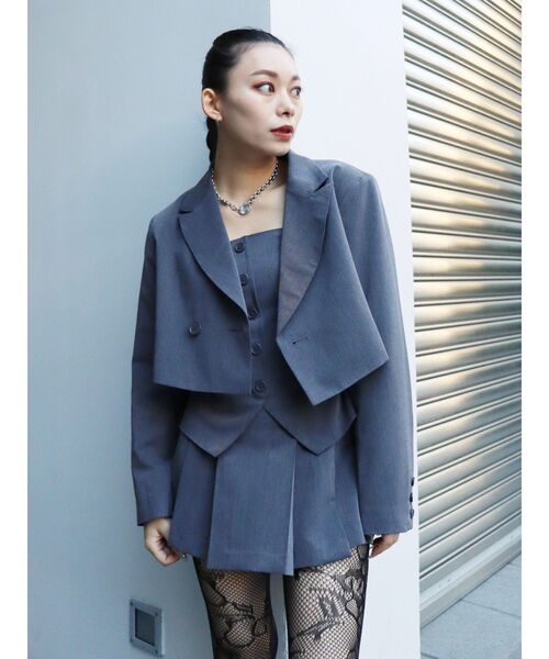 EVRIS（エヴリス）の「ショートレングスジャケット【セットアップ着用可能】（テーラードジャケット・レディース・ブラック/グレー/ピンク・FREE）」の9枚目の写真