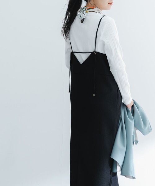 未使用 HUMAN WOMAN リネン キャミソールワンピース 黒 Mサイズ コットンポリレーヨンリネンワンピース | human woman