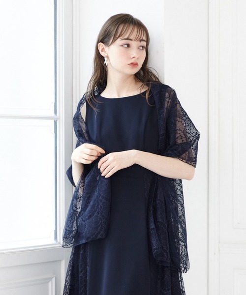 AIMER（エメ）の「ラッセルレース×チュールレイヤードストール（ストール/ショール・レディース・ベージュ/ネイビー/サックスブルー・FREE）」の8枚目の写真