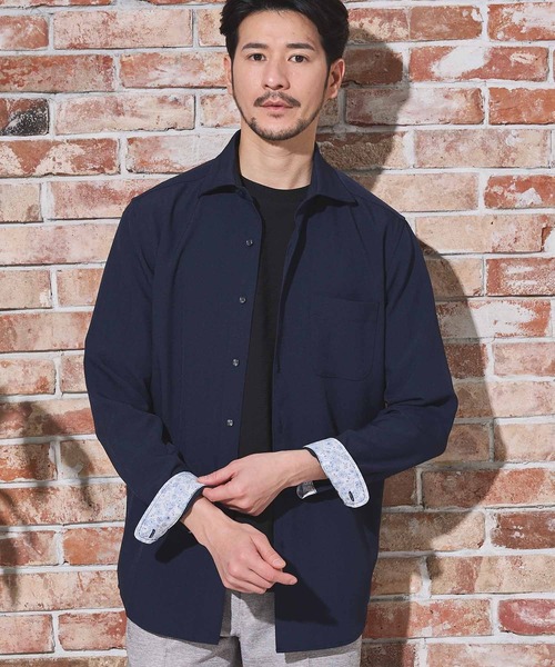 UNION STATION（ユニオンステーション）の「ストレッチカチオンワイドカラーシャツ（シャツ/ブラウス・メンズ・サックスブルー/ネイビー/ベージュ/ホワイト・M/S/LL/L）」の3枚目の写真