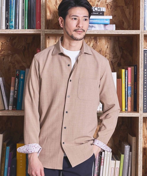 UNION STATION（ユニオンステーション）の「ストレッチカチオンワイドカラーシャツ（シャツ/ブラウス・メンズ・サックスブルー/ネイビー/ベージュ/ホワイト・M/S/LL/L）」の5枚目の写真