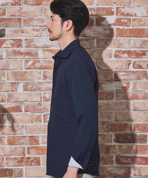 UNION STATION（ユニオンステーション）の「ストレッチカチオンワイドカラーシャツ（シャツ/ブラウス・メンズ・サックスブルー/ネイビー/ベージュ/ホワイト・M/S/LL/L）」の11枚目の写真