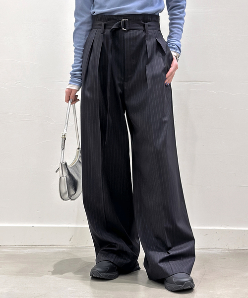 AP STUDIO（エーピーストゥディオ）の「ストライプベルテッドパンツ（スラックス・レディース・ネイビー・34/36/38）」の11枚目の写真