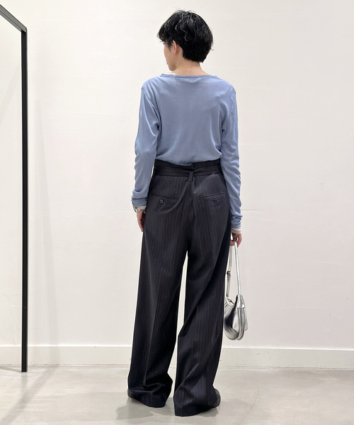 AP STUDIO（エーピーストゥディオ）の「ストライプベルテッドパンツ（スラックス・レディース・ネイビー・34/36/38）」の16枚目の写真
